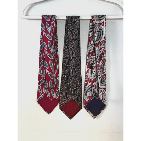 Hardy Amies Mens Tie Set Of 3 Red Navy Paisley Silk Heritage Old Money Preppy - Picture 5 of 14
